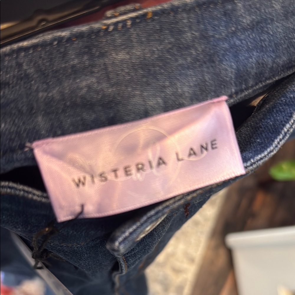 Cream and Blue Boot Cut Flare Pants with Unique Design - Picture 5 of 5